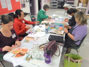 Book Arts Guild of Vermont members creating postcards