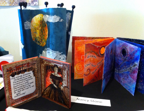 Work by Nancy Stone on display at the Burlington Book Festival