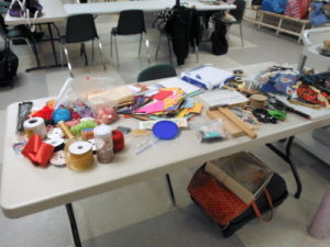 Materials for Junk Box Books at Book Arts Guild of Vermont meeting