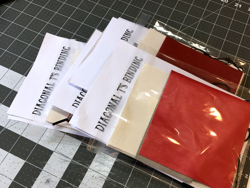 Materials kits for leather bookbinding workshop at Book Arts Guild of Vermont meeting