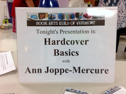 Book Arts Guild of Vermont meeting sign