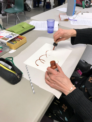 Mark making at Book Arts Guild of Vermont meeting 