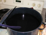 Indigo dye pot on stove