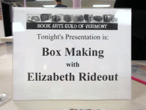 Book Arts Guild of Vermont meeting sign