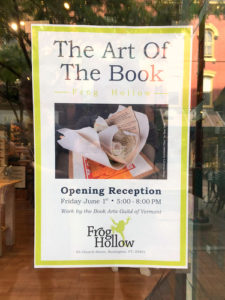 Exhibit Sign for Book Arts Guild of Vermont Exhibit at Frog Hollow Craft Gallery