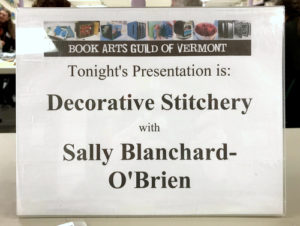 Book Arts Guild of Vermont meeting sign