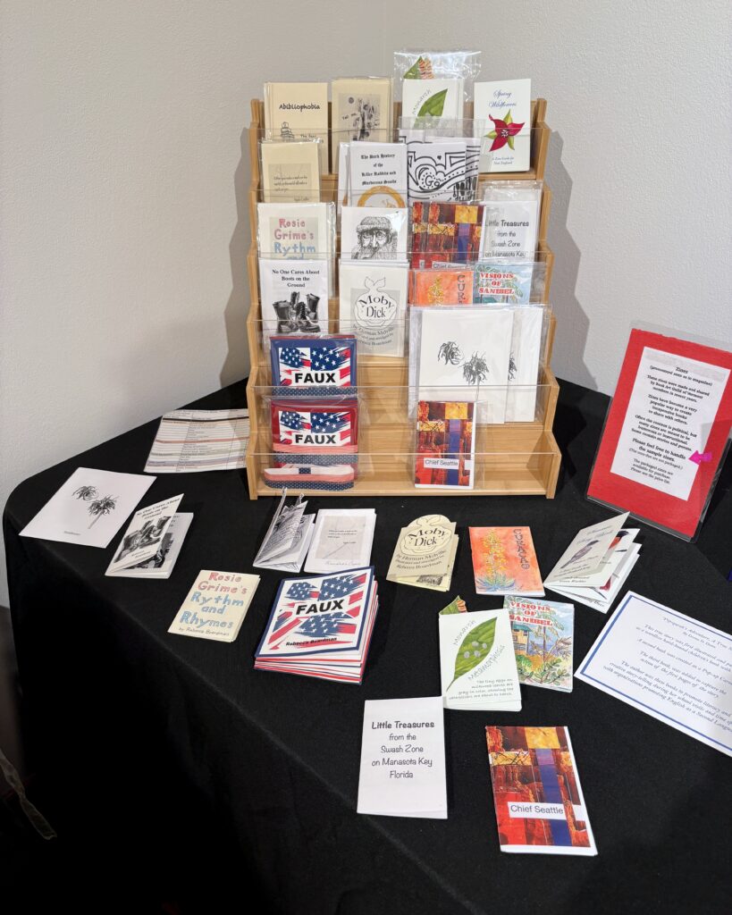 Zines display at Book Arts Guild of Vermont Retrospective Exhibit 2026